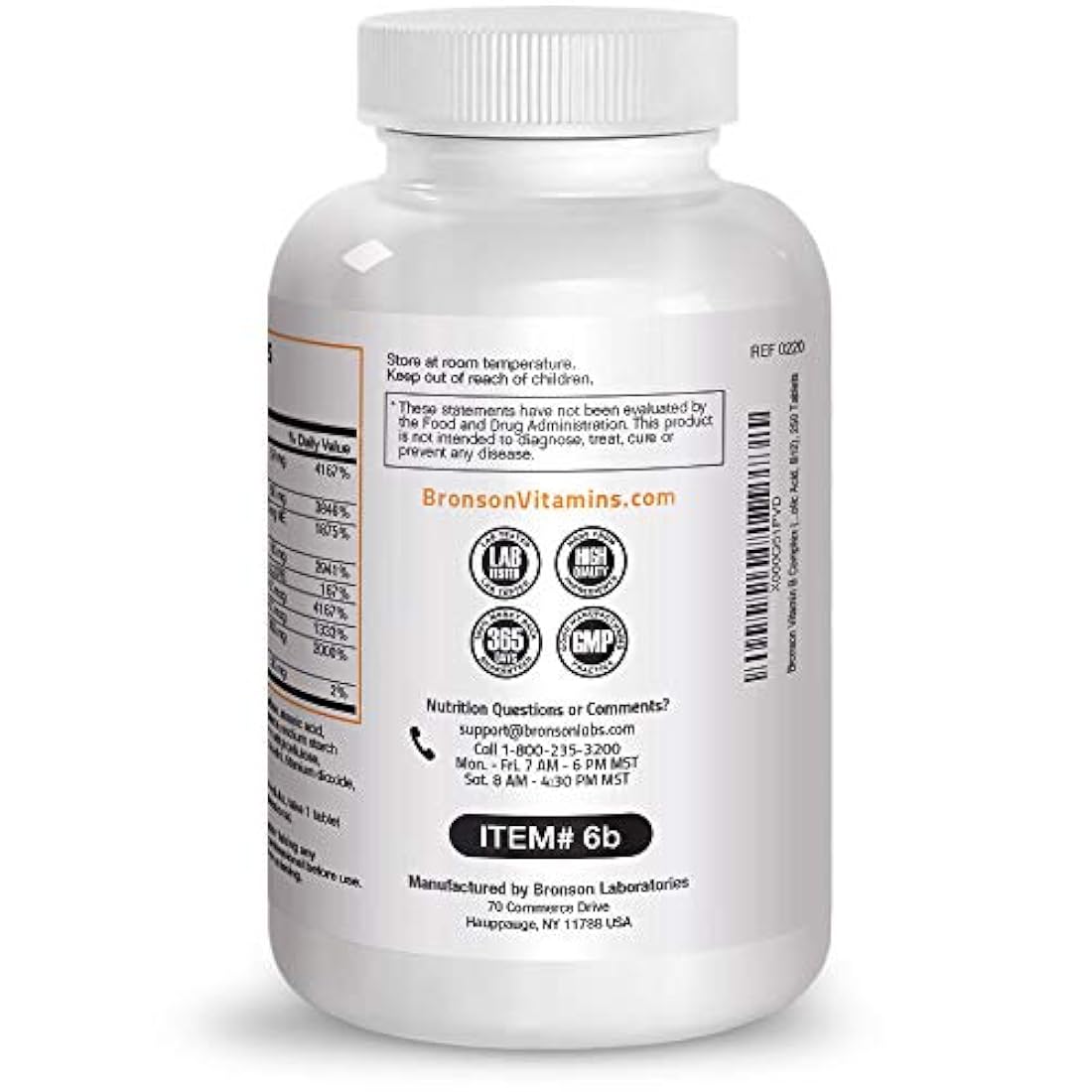 Bronson Labs: Super Vitamina B Complex (Vitamina B2, B3, B6, B9 – Ácido Fólico, B12), 1