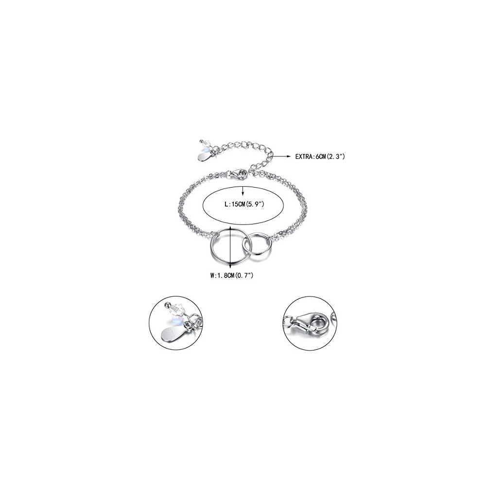 Pulseras de plata de ley 925 con dos círculos dobles