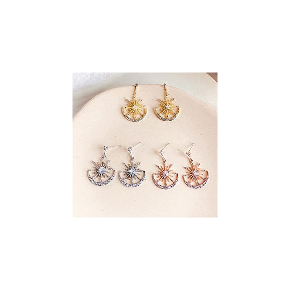 Aretes colgante con diseño luna y estrella para mujeres