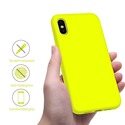 OTOFLY Funda de goma de gel de silicona líquida a prueba de golpes para iPhone Xs/iPhone X, antiarañazos y huellas dactilares, compatible con iPhone X/iPhone X, (amarillo fluorescente)