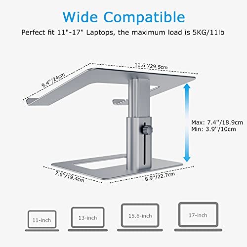 BoYata - Soporte ergonómico de aluminio ajustable en altura, soporte para computadora portátil para escritorio, compatible con MacBook Pro/Air, Dell, Lenovo, HP, Samsung, más portátiles de 11 a 17 pulgadas