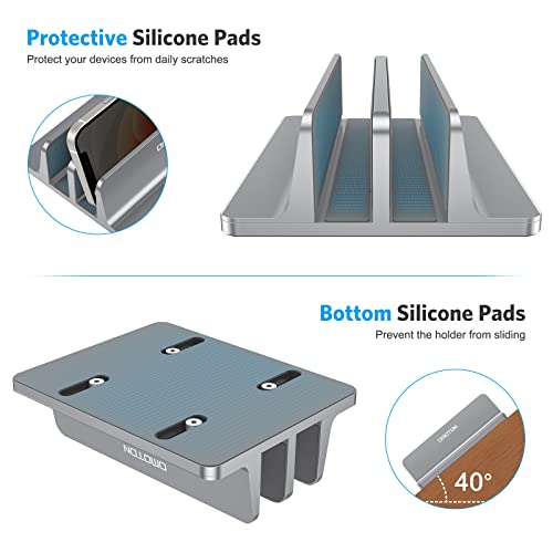 OMOTON - Soporte vertical para portátil, soporte de escritorio doble con base ajustable (hasta 17.3 pulgadas), compatible con todos los MacBook/Surface/Samsung/HP/Dell/Chrome Book (gris)