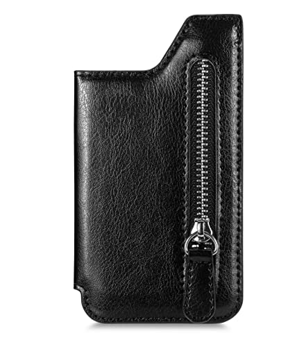 TopFunny Cartera adhesiva para funda de teléfono, tarjetero adhesivo de crédito para la parte posterior de las fundas del teléfono, funda de cuero con cremallera, compatible con iPhone, Samsung Galaxy la mayoría de los smartphones, color negro