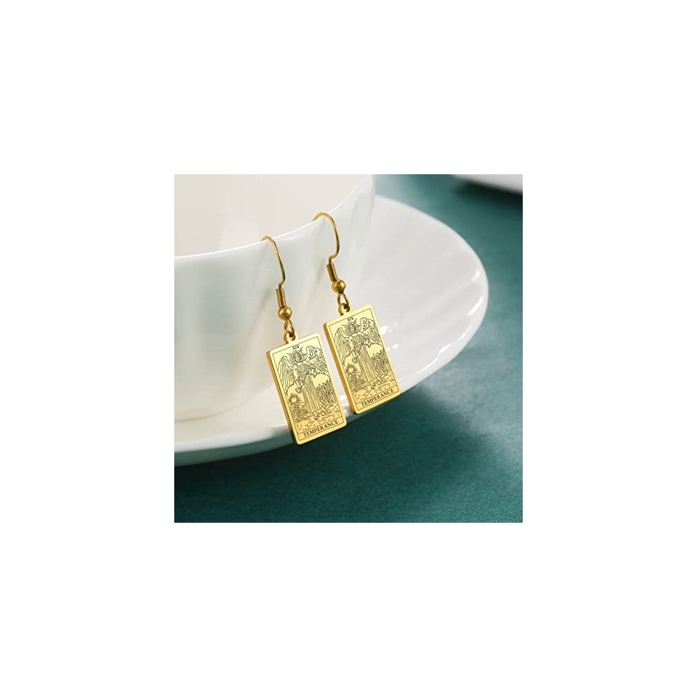 Aretes colgantes de cartas de tarot de acero inoxidable