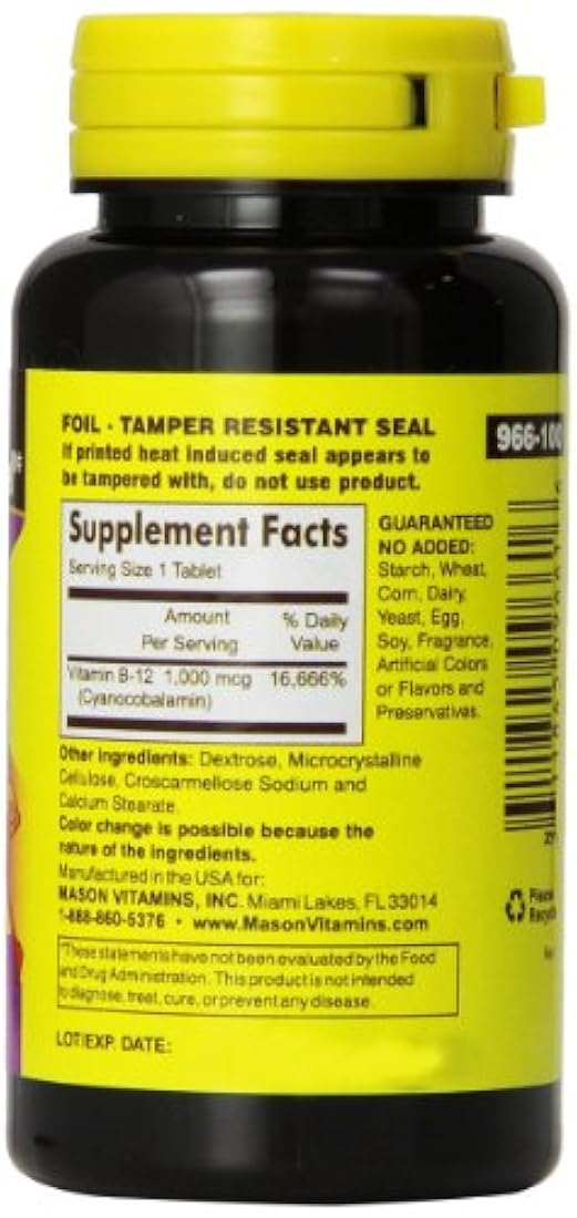 Mason Natural Vitamina B-12 1000mcg tabletas sublinguales - 100 Ea, 3