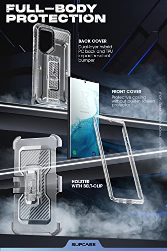 SUPCASE Unicorn Beetle Pro Series - Funda para Samsung Galaxy S22 Ultra 5G (versión 2022), cuerpo completo de doble capa resistente con clip para cinturón y soporte sin protector de pantalla integrado (transparente)