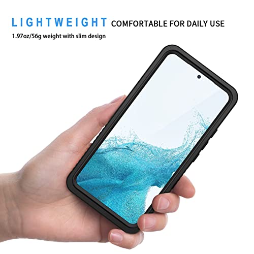 Lanhiem Funda para Samsung Galaxy S22, IP68, impermeable, a prueba de polvo, a prueba de golpes, con protector de pantalla integrado, resistente cubierta protectora de cuerpo completo para Galaxy S22 5G de 6.1 pulgadas, negro/transparente