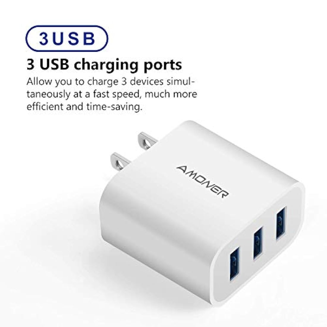 Cargador de pared, 2 unidades de 15 W 3 puertos USB enchufe