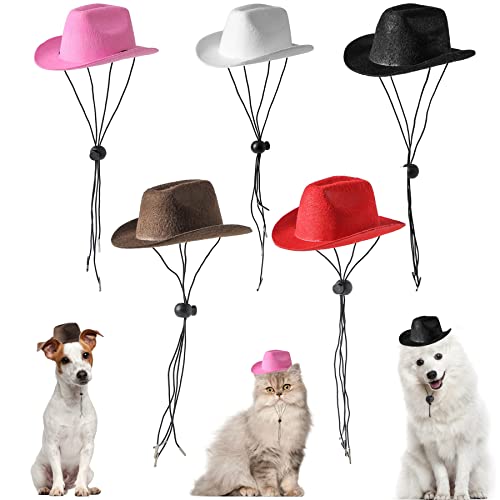 Pai Sence 5 sombreros de vaquero para perros pequeños, con ajuste ajustable, para cachorros y mascotas, gatos, disfraz occidental, accesorios de aseo