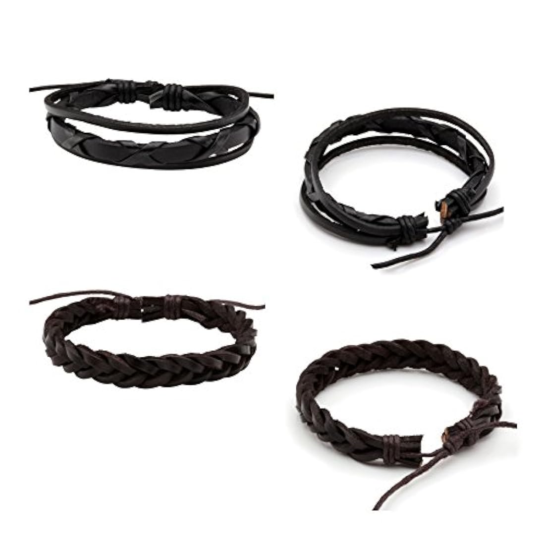 Pulsera de piel trenzada ajustable, color negro y marrón