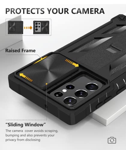 Funda para Samsung Galaxy S22 Ultra: protección de grado militar a prueba de caídas, resistente funda protectora S22 Note 5G con soporte integrado y deslizante, diseño de parachoques texturizado mate de TPU a prueba de golpes, color negro