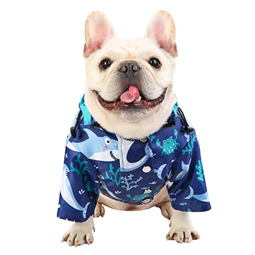 HDE Chubasquero de doble capa con cremallera para perros pequeños a grandes, tiburones, talla S