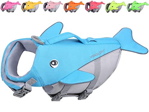 VIVAGLORY Chaleco salvavidas para perros en forma de ballena, cómodo y seguro para perros con adornos reflectantes y anillo en D integrado para correa, azul, XL