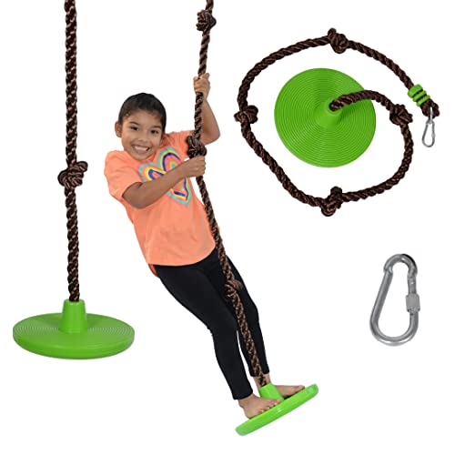 Swurfer Disco - 3 en 1 multiuso para sentarse, soportar y escalar disco columpio, cuerda de escalada resistente – Cuerda de 6 pies con cuatro nudos ajustables, soporta 200 libras, a partir de 6 años, color verde