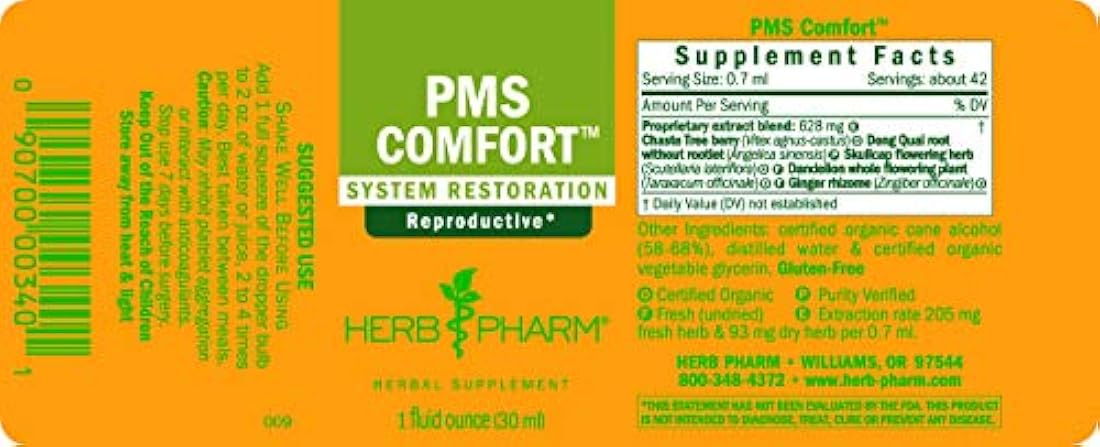 zacate Pharm PMS Comfort Fórmula Herbal para apoyo