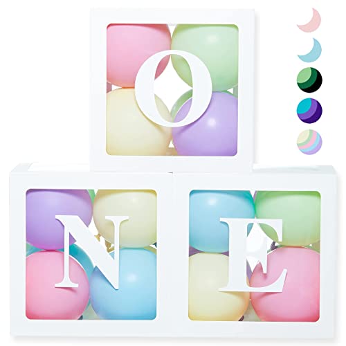KIT decoraciones de primer cumpleaños del bebé, cubo transparente bloquea letras 'ONE' como decoración de pastel Smash para sesión de fotos en pasteles, tema de unicornio arcoíris