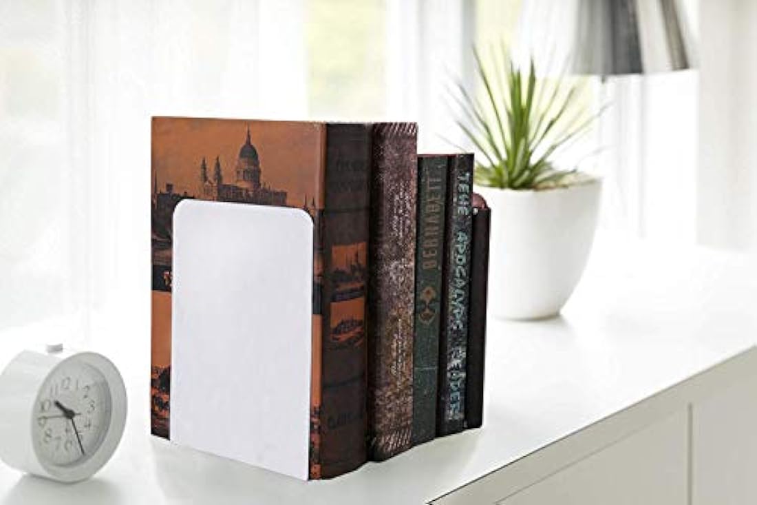 Sujetalibros de metal,color blanco,2 unid/8.7x 5.3x 3.7in.