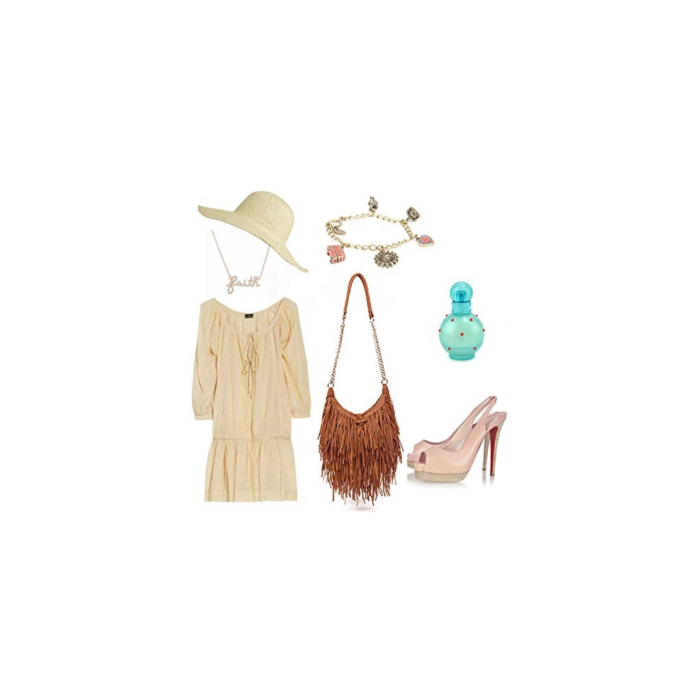 Bolso de hombro para mujer con flecos marron