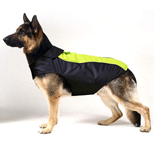 Flashseen Chubasquero ligero e impermeable para perros grandes con tira reflectante y agujero para la correa, chaleco de invierno para perros, abrigos de lluvia cálidos para perros y cachorros..