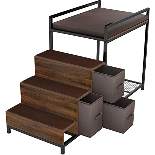 GDLF Literas para ventana para perros, mesita de noche, cama elevada para perros, plataforma de varios niveles con tapicería de espuma, almohadilla antideslizante y almacenamiento