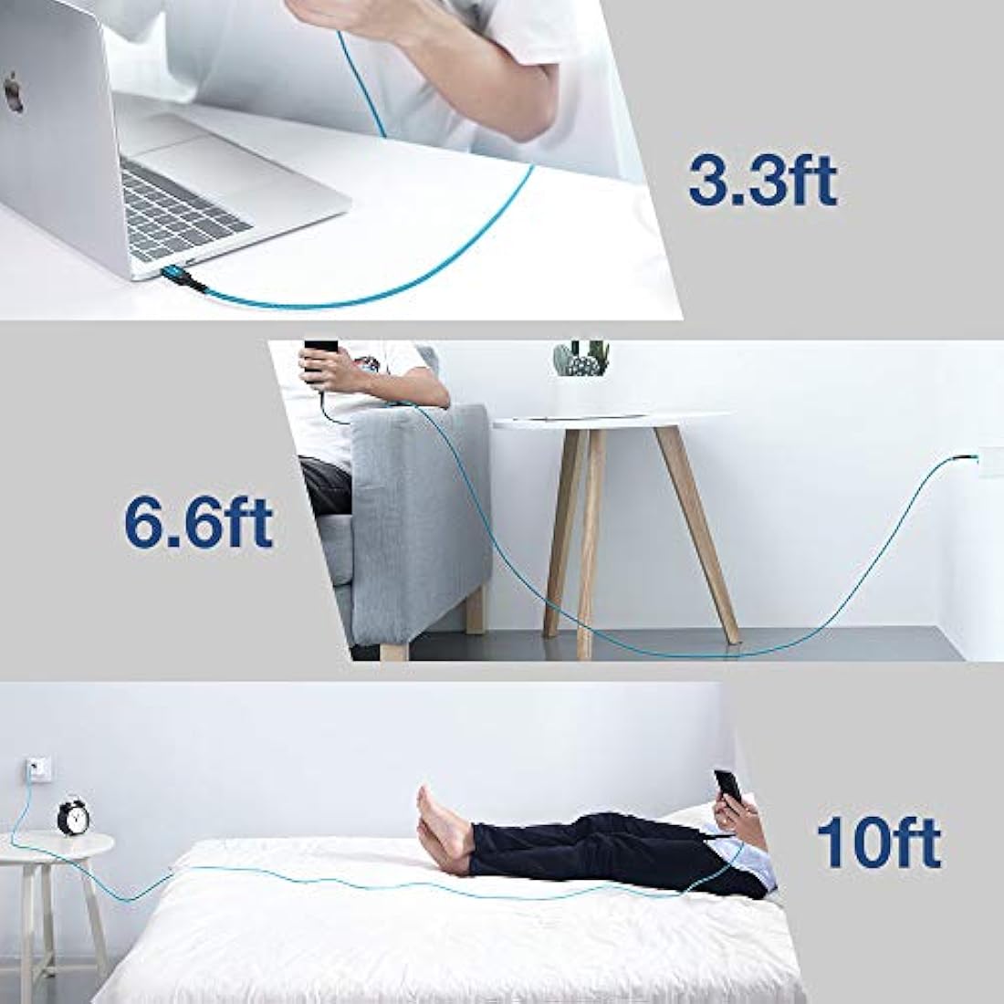 Micro 1 + 2 + 9.8 ft., Verde velocidad: cable micro USB