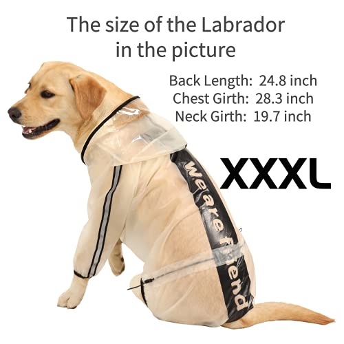 Olsa Chubasquero para perro, poncho con capucha para perro, chaqueta impermeable para perros pequeños, medianos y grandes de 4 patas con rayas reflectantes, transparente a prueba de agua, resistente al agua, ropa de nieve para perros pequeños