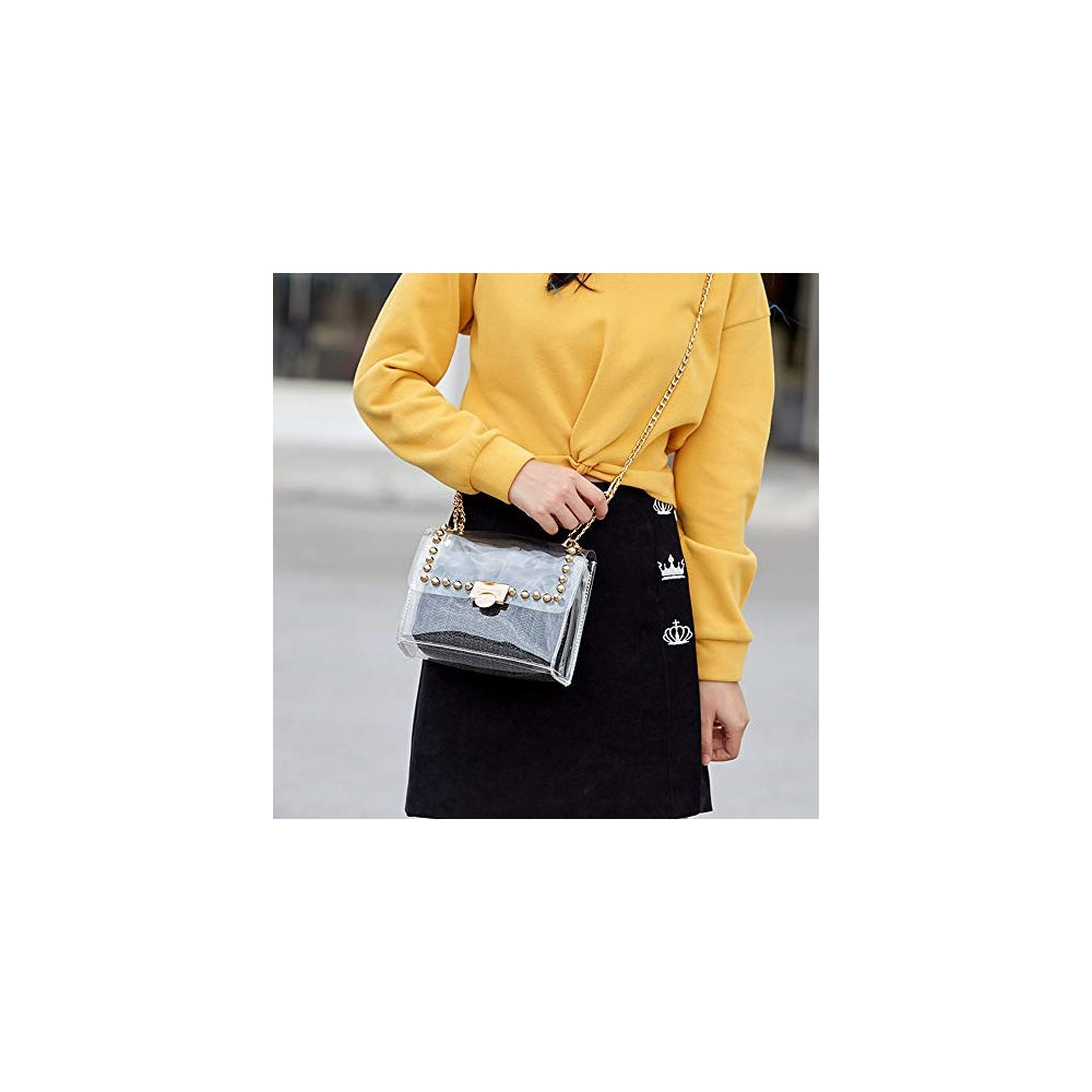 Bolsos transparente 2 en 1 correa de cadena remachada