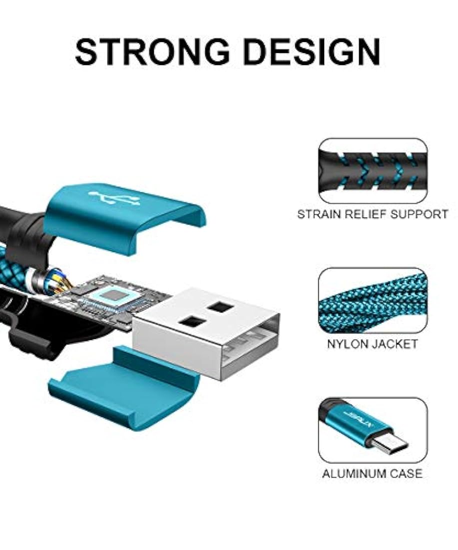 Micro 1 + 2 + 9.8 ft., Verde velocidad: cable micro USB