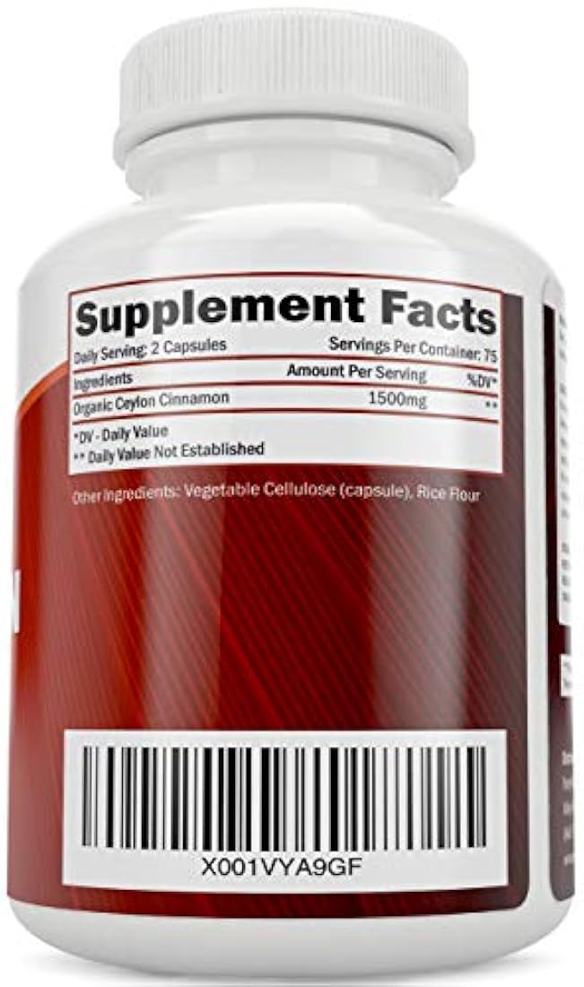 Ceylon Canela Cápsulas orgánicas 1500 mg 150 cápsulas canela