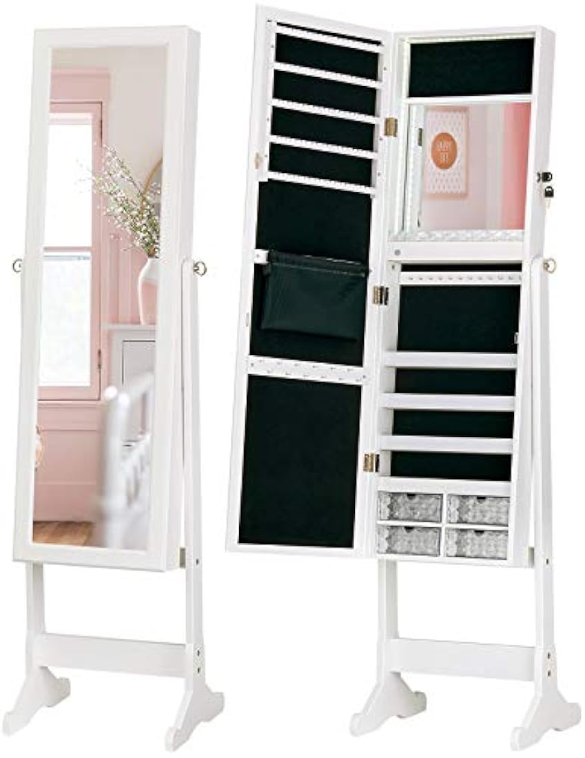Armario para joyas con luz LED, espejo de pie