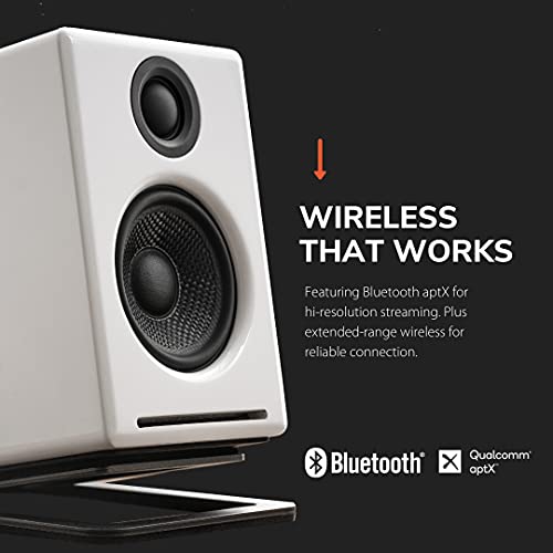 Audioengine A2+ - Altavoces de escritorio con alimentación de 60 W | DAC y amplificador integrados de 24 bits | Codec aptX Bluetooth, conexión USB directa, entradas de audio de 0.138 pulgadas y RCA | Cables incluidos Blanco