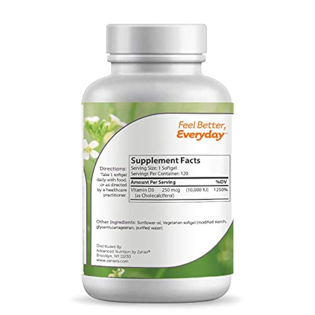 Zahler Vitamina D3, Suplemento natural que apoya los huesos musculares y el sistema inmunológico, certificado Kosher, 1
