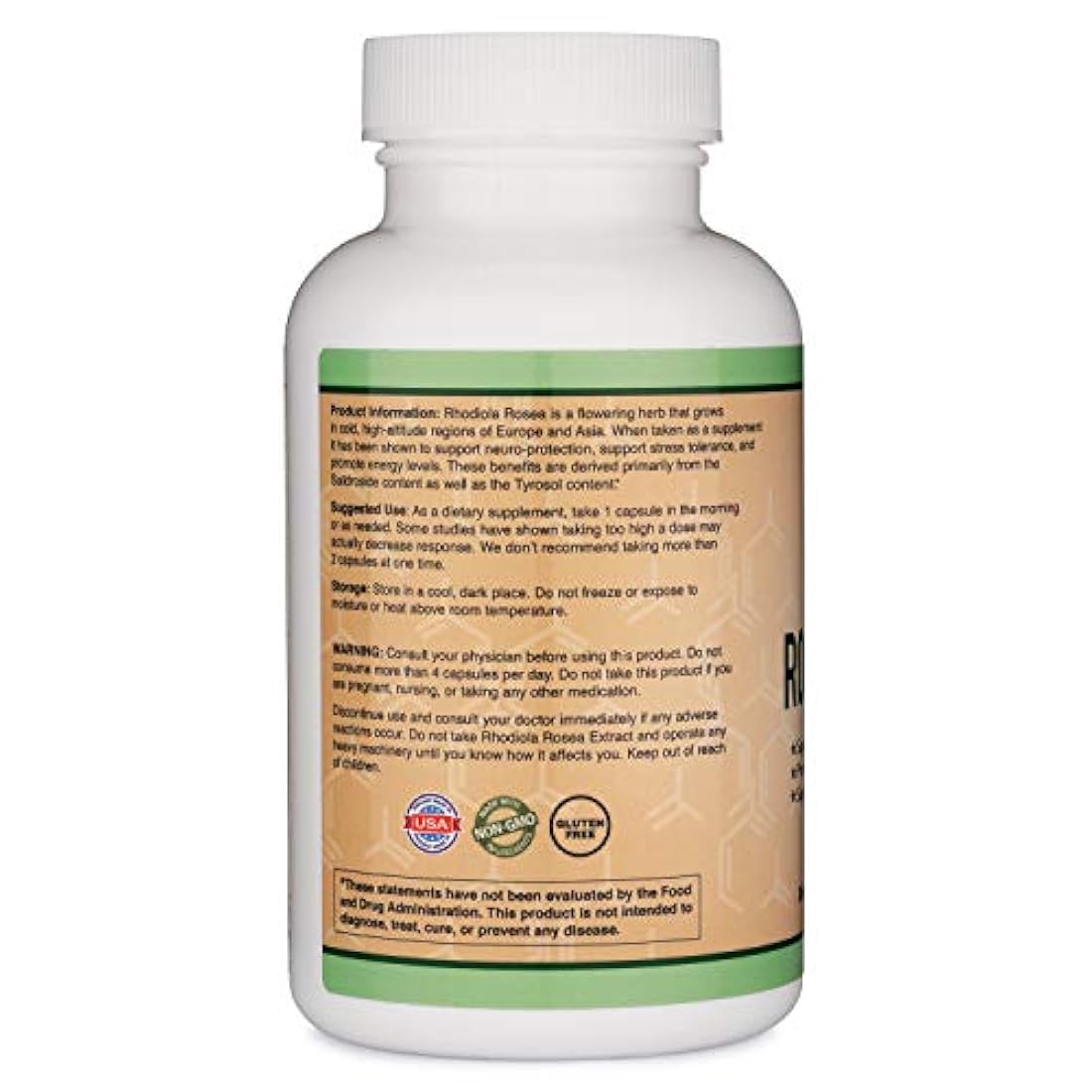 Suplemento Rhodiola Rosea 500mg, 120 cápsulas veganas