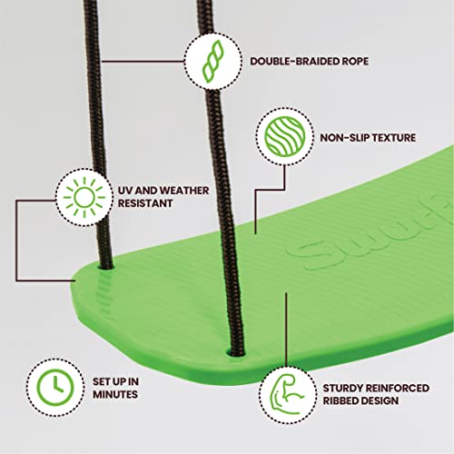 Swurfer Columpio de árbol de surf para niños de hasta 150 libras, colgar hasta 10 pies de alto, incluye tabla basculante de 24 pulgadas, cuerda resistente a los rayos UV y asas