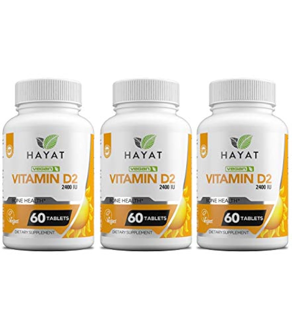 Hayat Vitamins Vitamina natural vegana D 2400 IU, D2 (Paquete de 3)