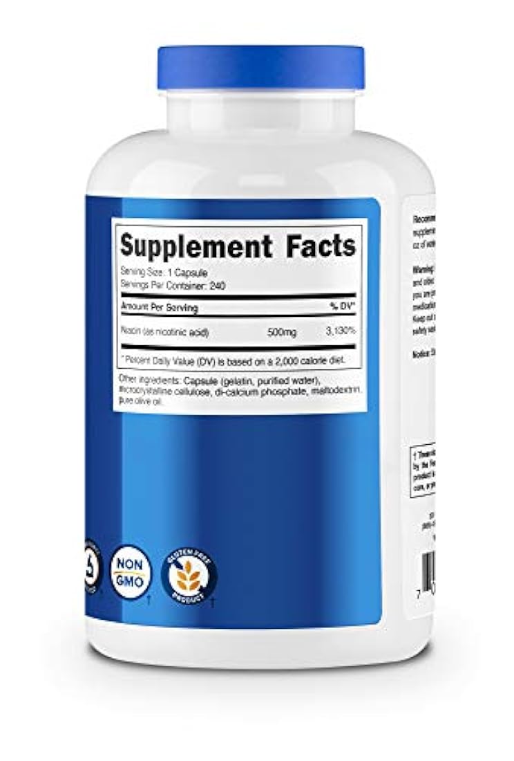 Suplemento Nutricost Niacina de vitamina B3, 0,018 oz, en 240 cápsulas, 1 botella, 1