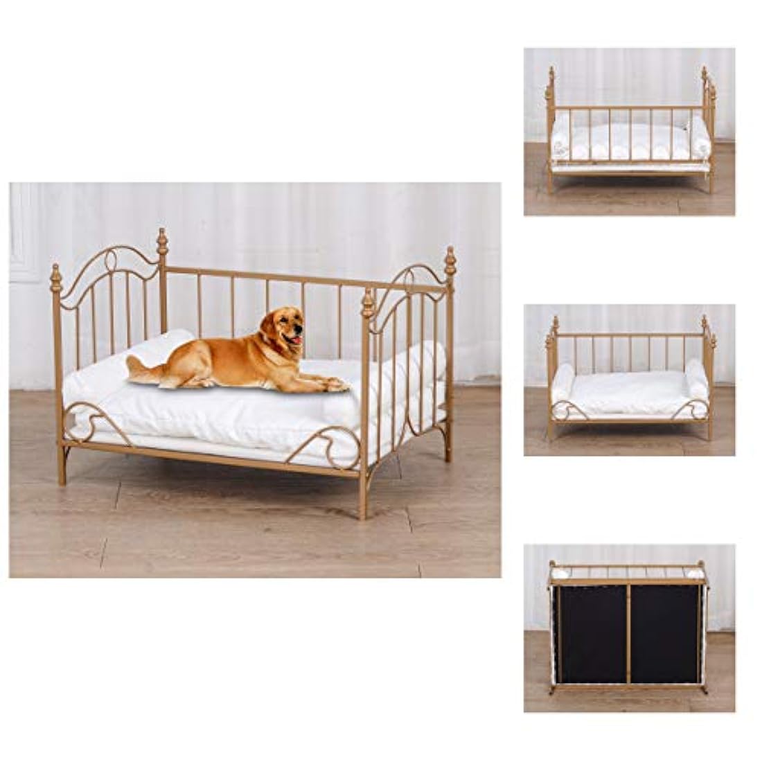 Cama para perro marco de metal cojín de terciopelo blanco