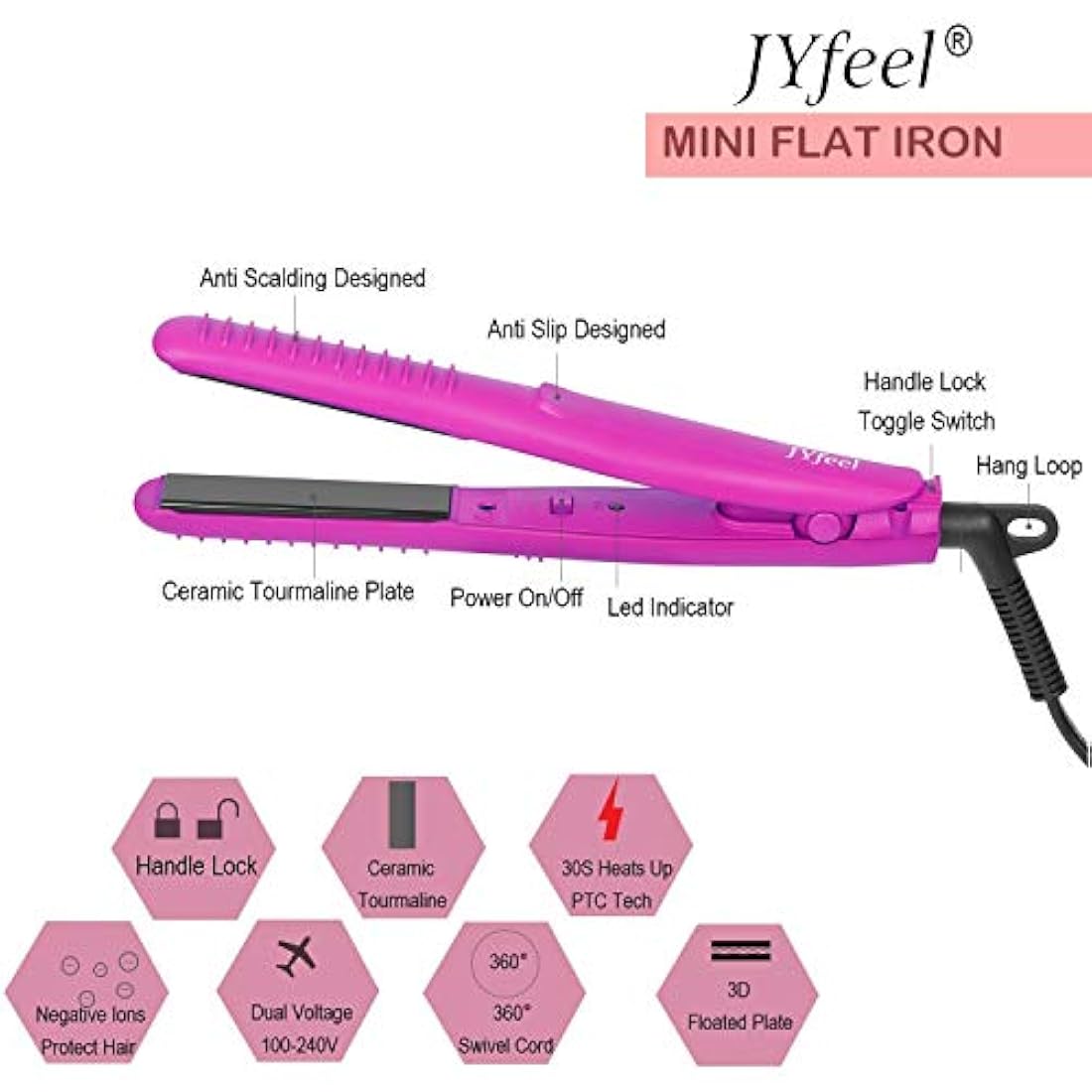 JYfeel Mini plancha plana de viaje de 2/3 pulgadas