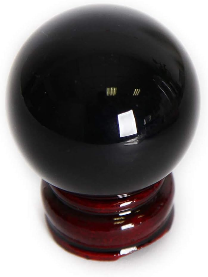 JIC Gem Bola esférica pequeña de obsidiana negra con soporte