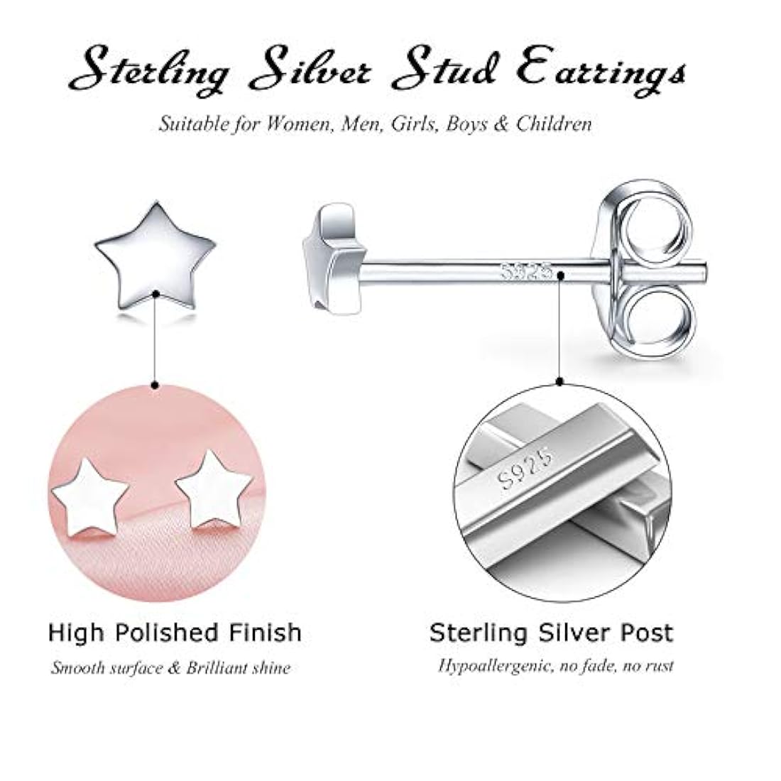 Juego de 3 pares de pendientes de plata de ley 925