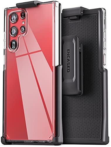 Encased Funda de cinturón transparente para Samsung Galaxy S22 Ultra (6.8 pulgadas), con parte trasera cristalina con clip de funda (versión 2022)