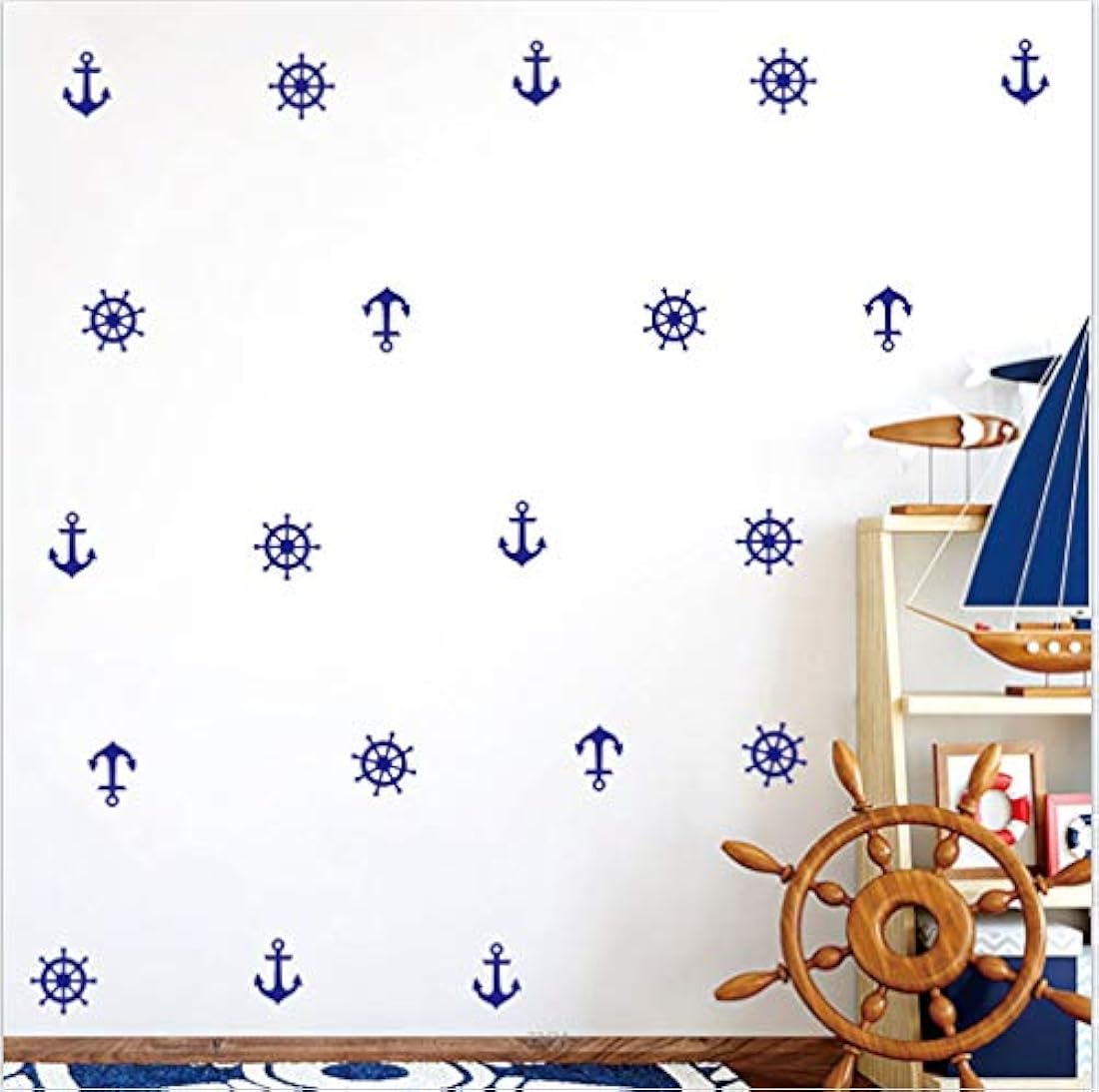 pegatinas de pared con patrón de ancla y timón