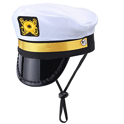 Yewong Conjunto de disfraz de capitán de marineros para perro, gato, capitán de mar, sombrero con ancla de mascota, baberos triangulares, bufanda para gato, cachorro, azul marino, Halloween, accesorios de disfraces, accesorios para fotos (blanco-A)