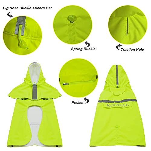 KOOGAL Pet Large Dog Raincoat Apparel Poncho Waterproof for Medium Large Sized Dog Raincoat Clothes (2XL Fluorescent Yellow)