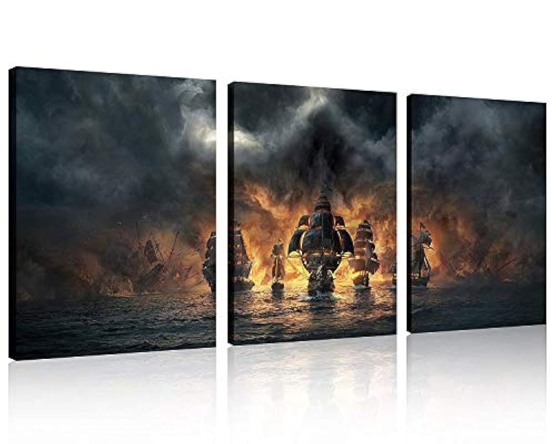 TutuBeer 3 paneles pirata barco decoración lienzo impresión