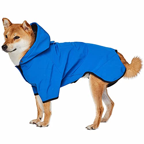 Blueberry Pet Chaqueta impermeable para perro de 10 pulgadas, impermeable con capucha y cortavientos con correa y agujero para arnés, azul deslumbrante, equipo de lluvia para perros