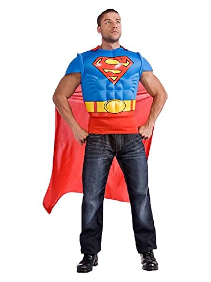 Disfraz de Supermán con pecho musculoso y capa