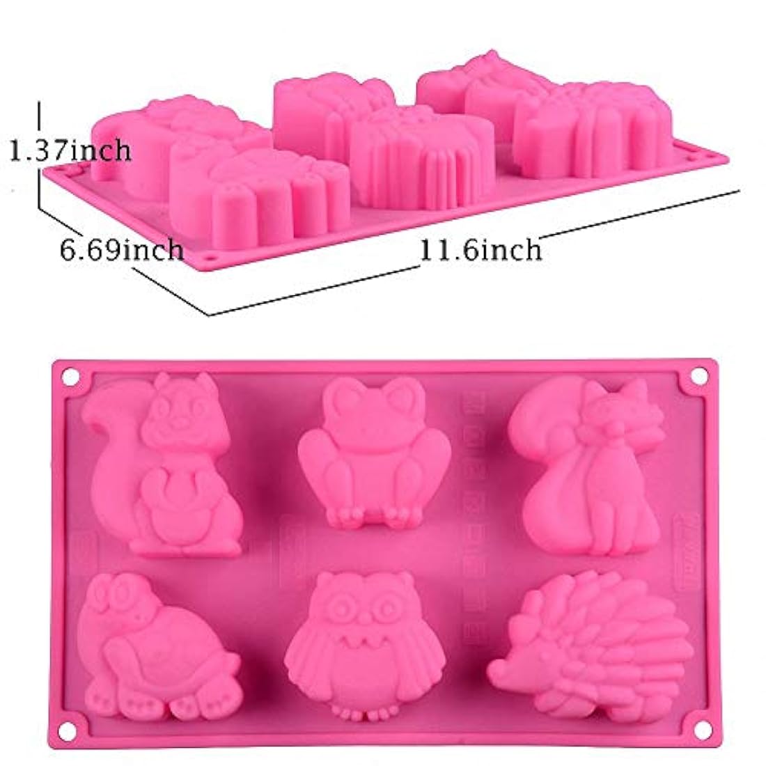 Molde de silicona para animales de bosque – MoldFun ardilla rana zorro tortuga búho erizo bandeja para cubitos de hielo, gelatina, galletas, magdalenas, pasteles, chocolate, jabón, barra de loción, cera, arcilla, cereza, yeso, hormigón