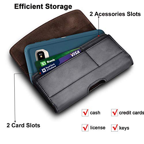 Takfox Funda de piel para Samsung Galaxy Note 20 Ultra S22 Ultra S21+ S20 S10 A12 A13 A02S A03S A32 A42 A52, iPhone 13 Pro Max 12 11 SE XR 8 7+ con clip de cinturón de piel, funda para tarjetas, color negro