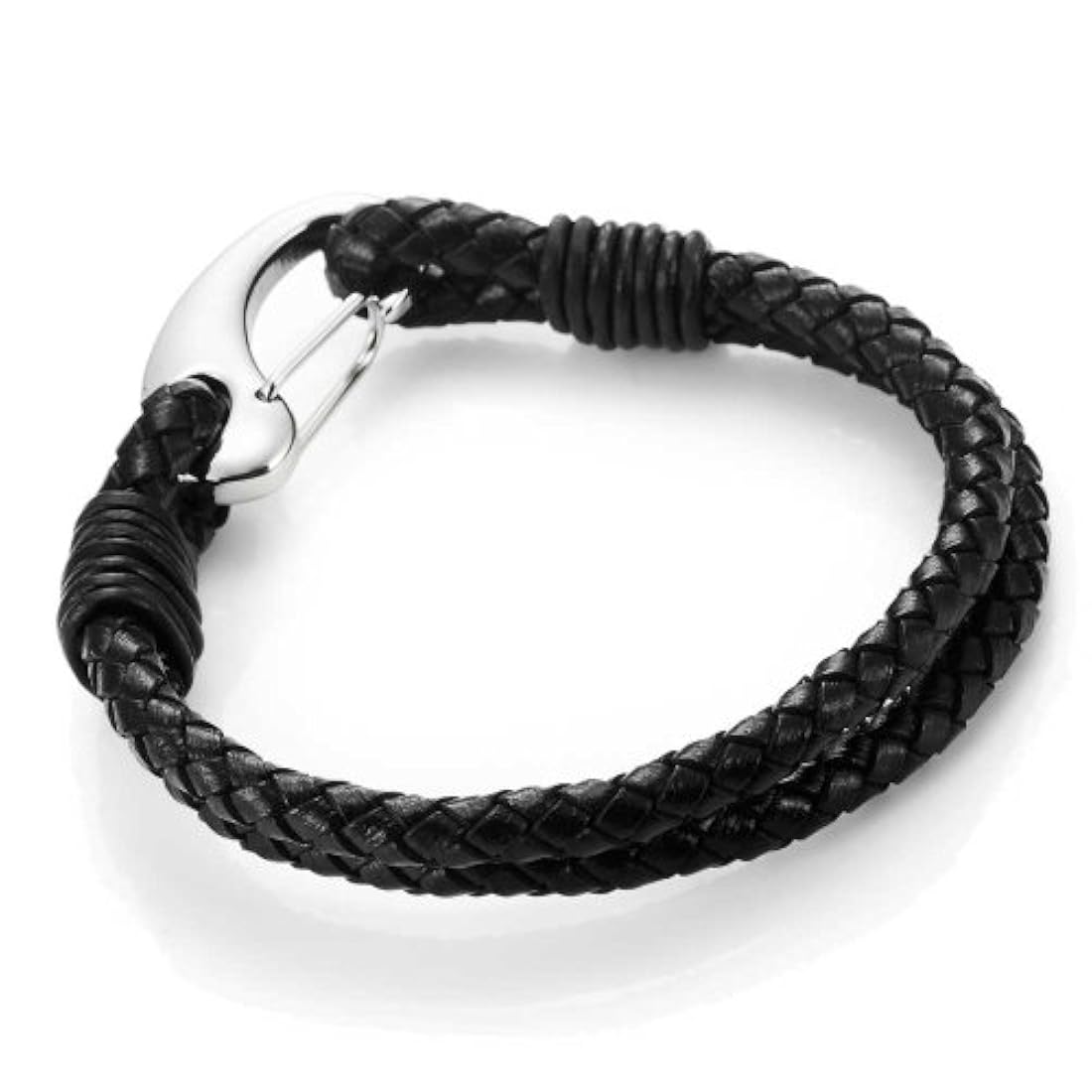 Pulsera de cuero genuino negro, trenzado